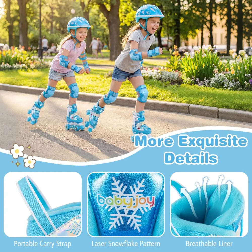 Kids Roller Skates 4 Sizes Adjustable with Light-up Wheels for Toddler Aged 5-7 (S)-Blue - Blue - Toy Sports