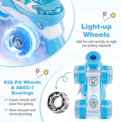 Kids Roller Skates 4 Sizes Adjustable with Light-up Wheels for Toddler Aged 3-4 (XS)-Blue - Blue - Toy Sports