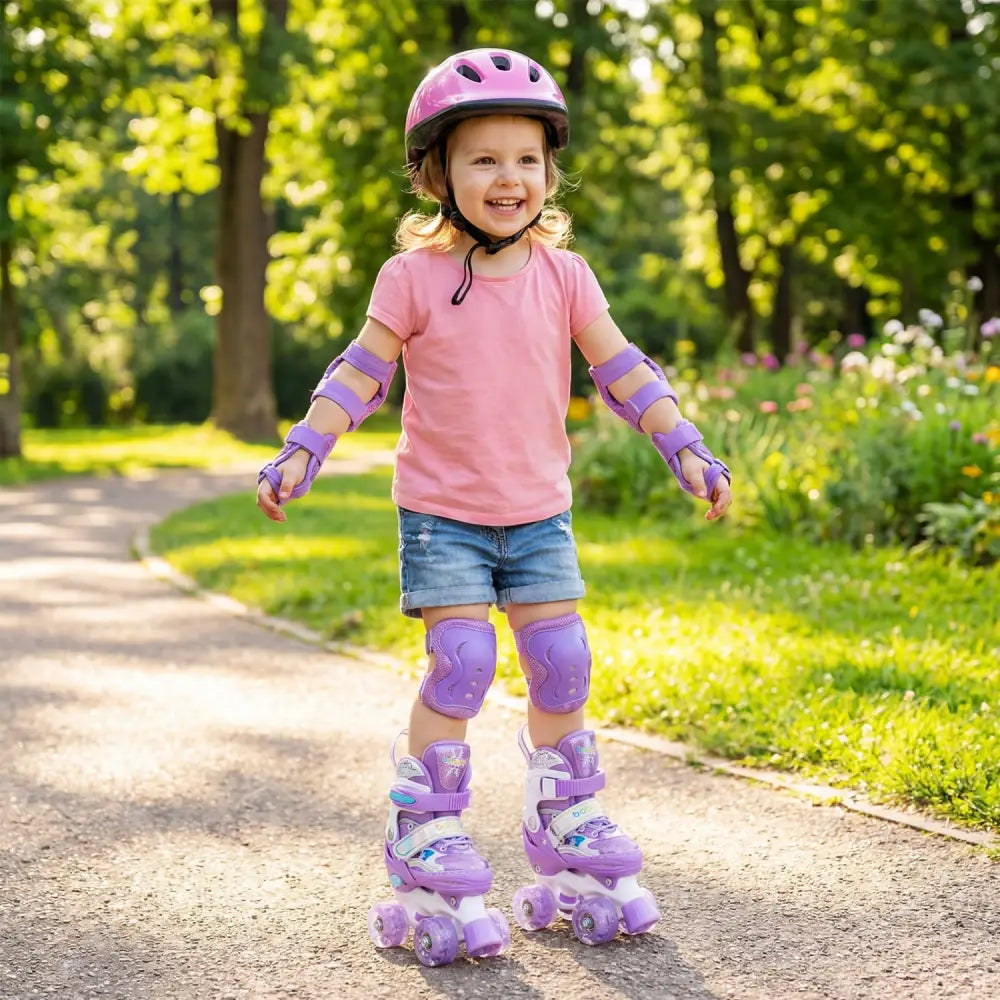Kids Roller Skates 4 Sizes Adjustable with Light-up Wheels for Toddler Aged 3-4 (XS)-Purple - Purple - Toy Sports