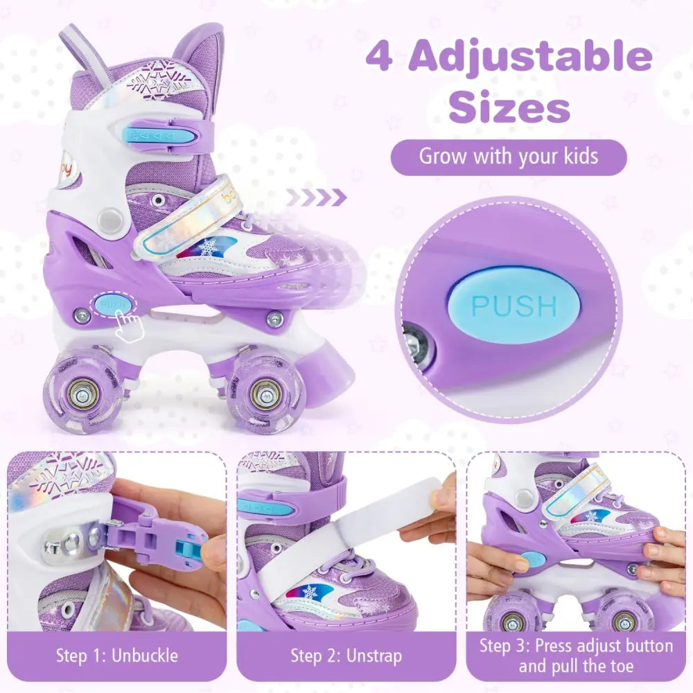 Kids Roller Skates 4 Sizes Adjustable with Light-up Wheels for Toddler Aged 5-7 (S)-Purple - Purple - Toy Sports