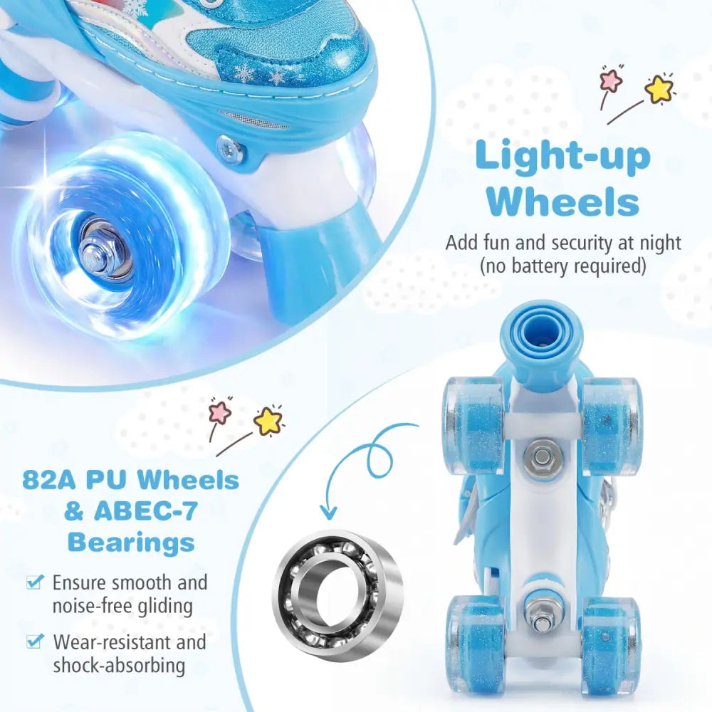 Kids Roller Skates 4 Sizes Adjustable with Light-up Wheels for Toddler Aged 5-7 (S)-Blue - Blue - Toy Sports