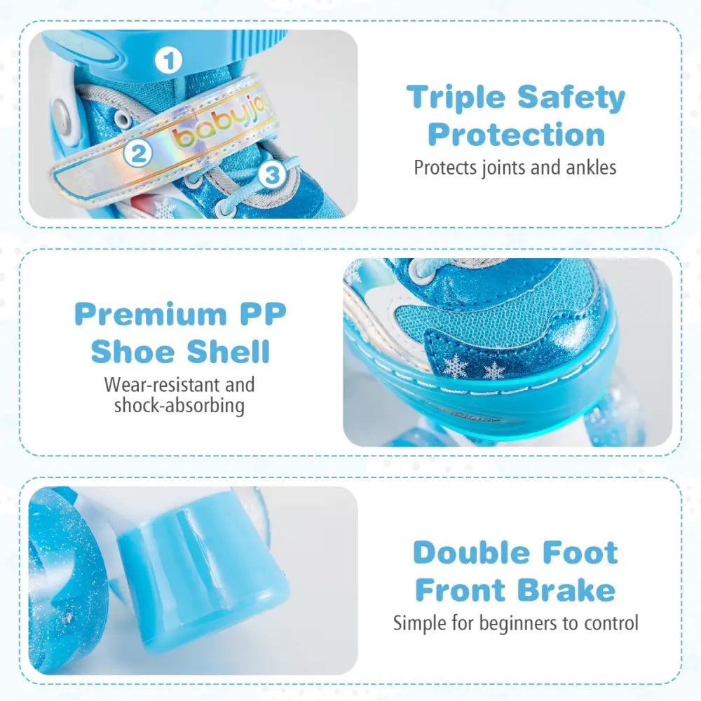 Kids Roller Skates 4 Sizes Adjustable with Light-up Wheels for Toddler Aged 5-7 (S)-Blue - Blue - Toy Sports