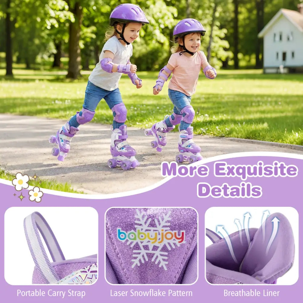 Kids Roller Skates 4 Sizes Adjustable with Light-up Wheels for Toddler Aged 3-4 (XS)-Purple - Purple - Toy Sports