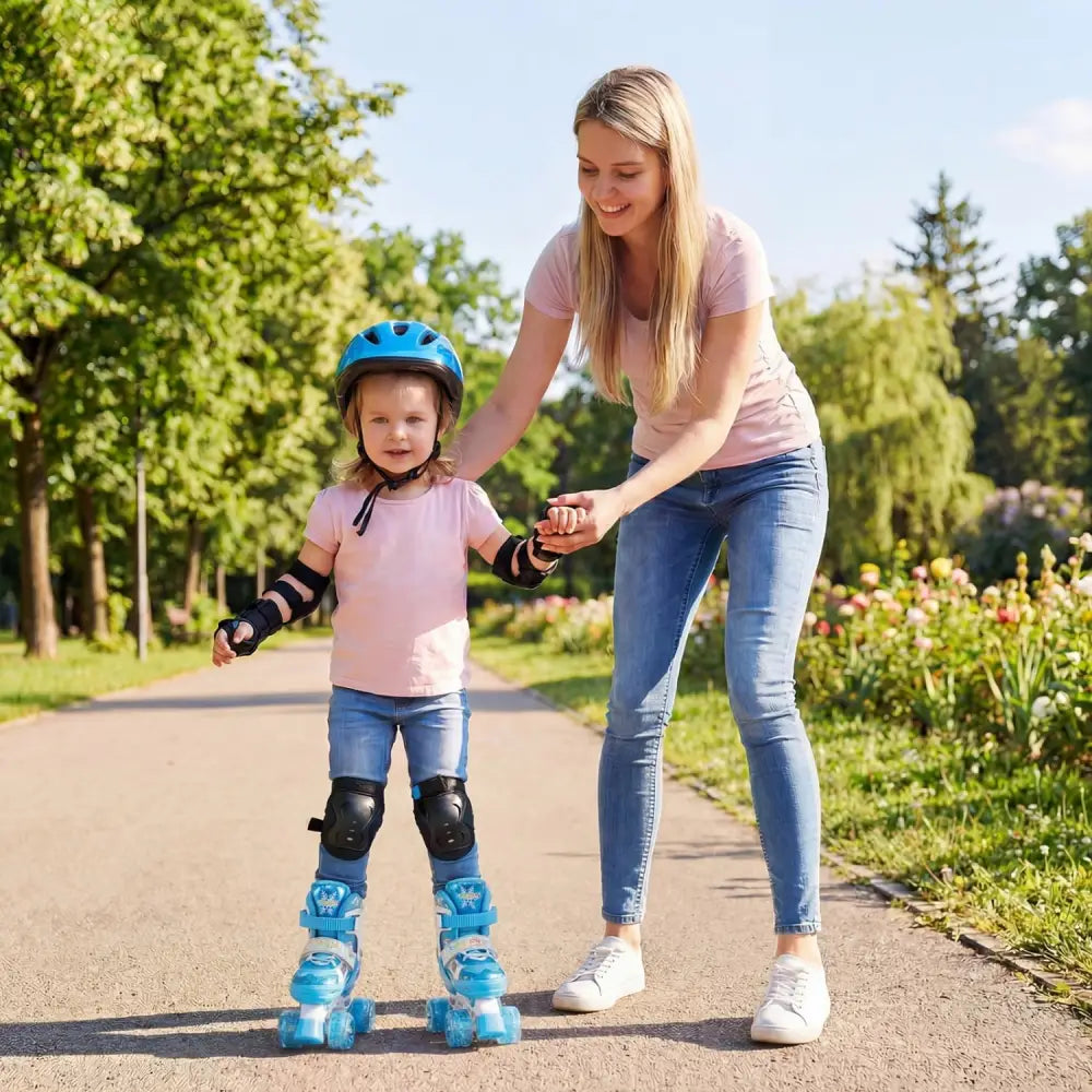 Kids Roller Skates 4 Sizes Adjustable with Light-up Wheels for Toddler Aged 3-4 (XS)-Blue - Blue - Toy Sports
