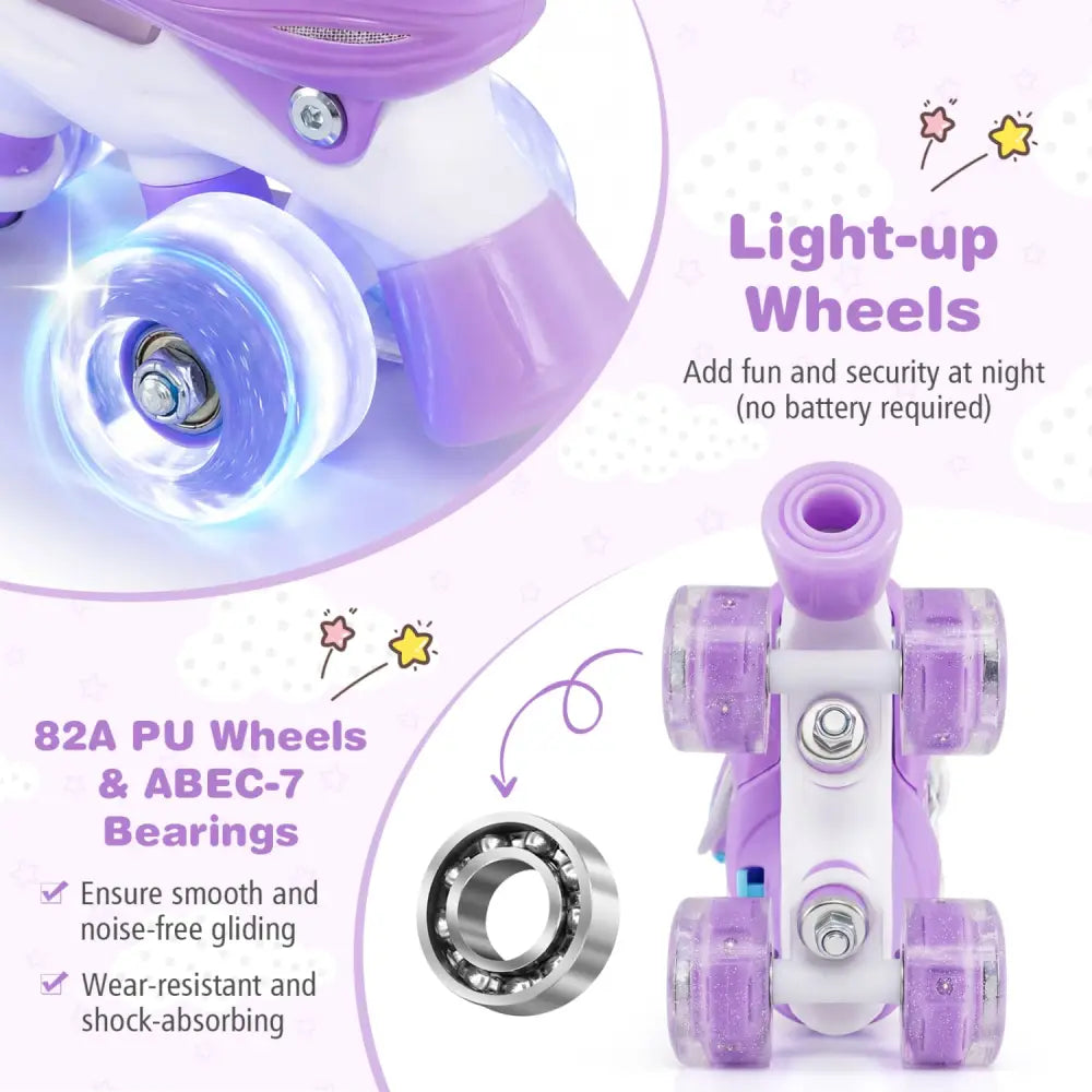Kids Roller Skates 4 Sizes Adjustable with Light-up Wheels for Toddler Aged 3-4 (XS)-Purple - Purple - Toy Sports