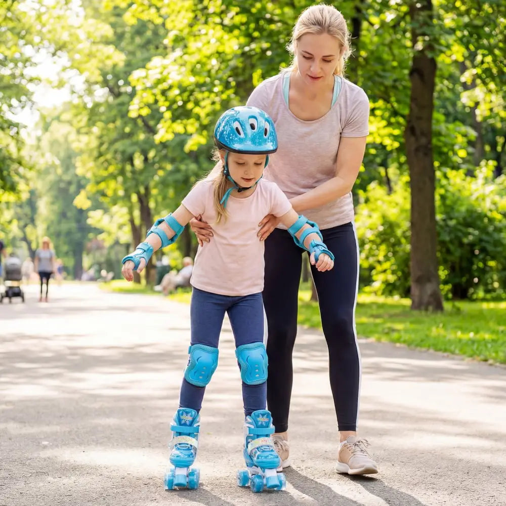 Kids Roller Skates 4 Sizes Adjustable with Light-up Wheels for Toddler Aged 5-7 (S)-Blue - Blue - Toy Sports