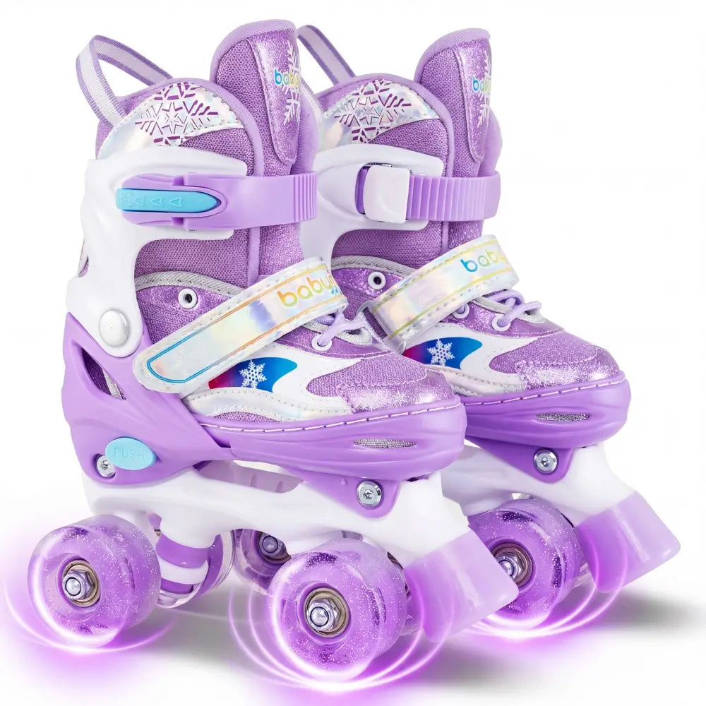Kids Roller Skates 4 Sizes Adjustable with Light-up Wheels for Toddler Aged 5-7 (S)-Purple - Purple - Toy Sports