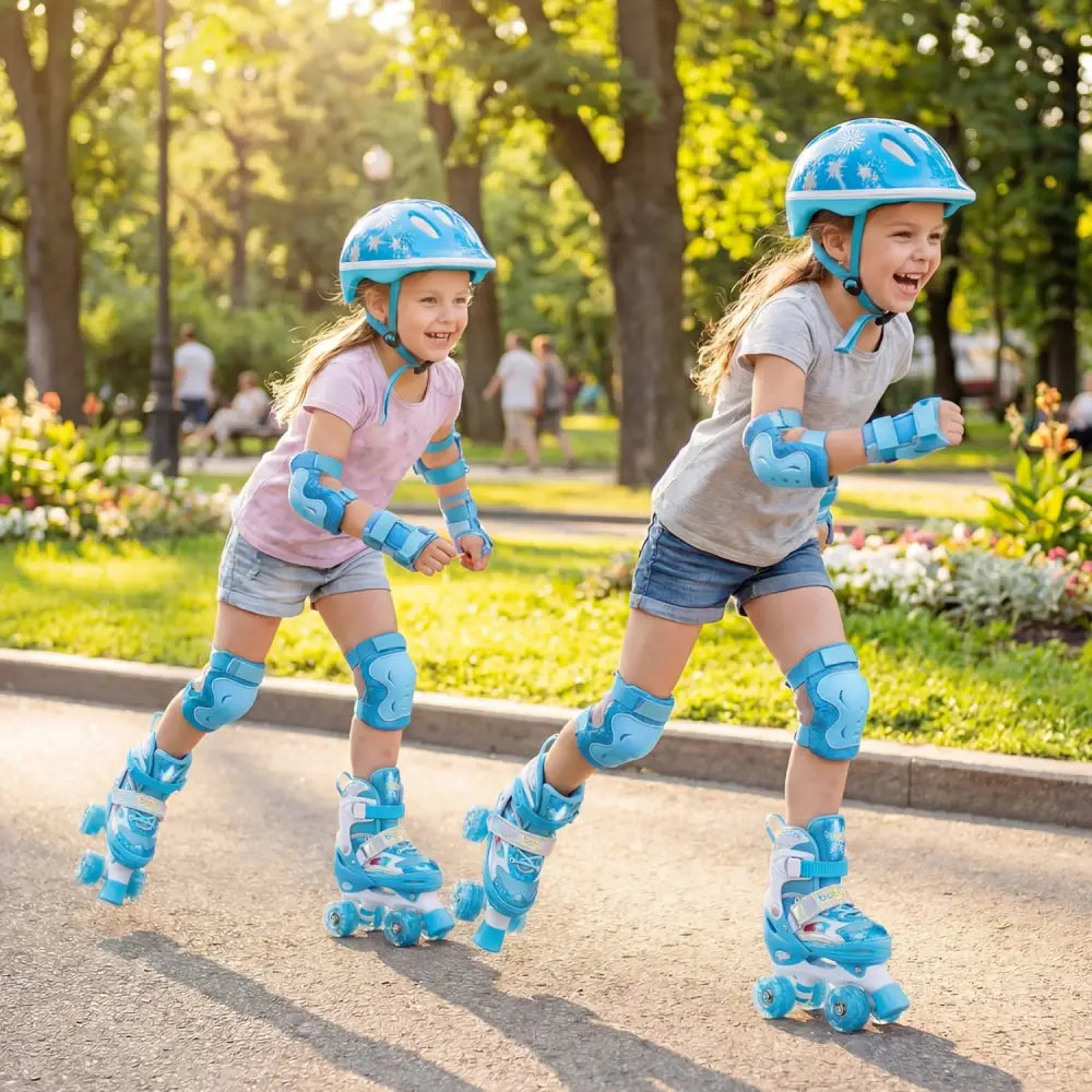 Kids Roller Skates 4 Sizes Adjustable with Light-up Wheels for Toddler Aged 5-7 (S)-Blue - Blue - Toy Sports