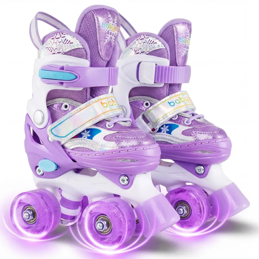 Kids Roller Skates 4 Sizes Adjustable with Light-up Wheels for Toddler Aged 3-4 (XS)-Purple - Purple - Toy Sports