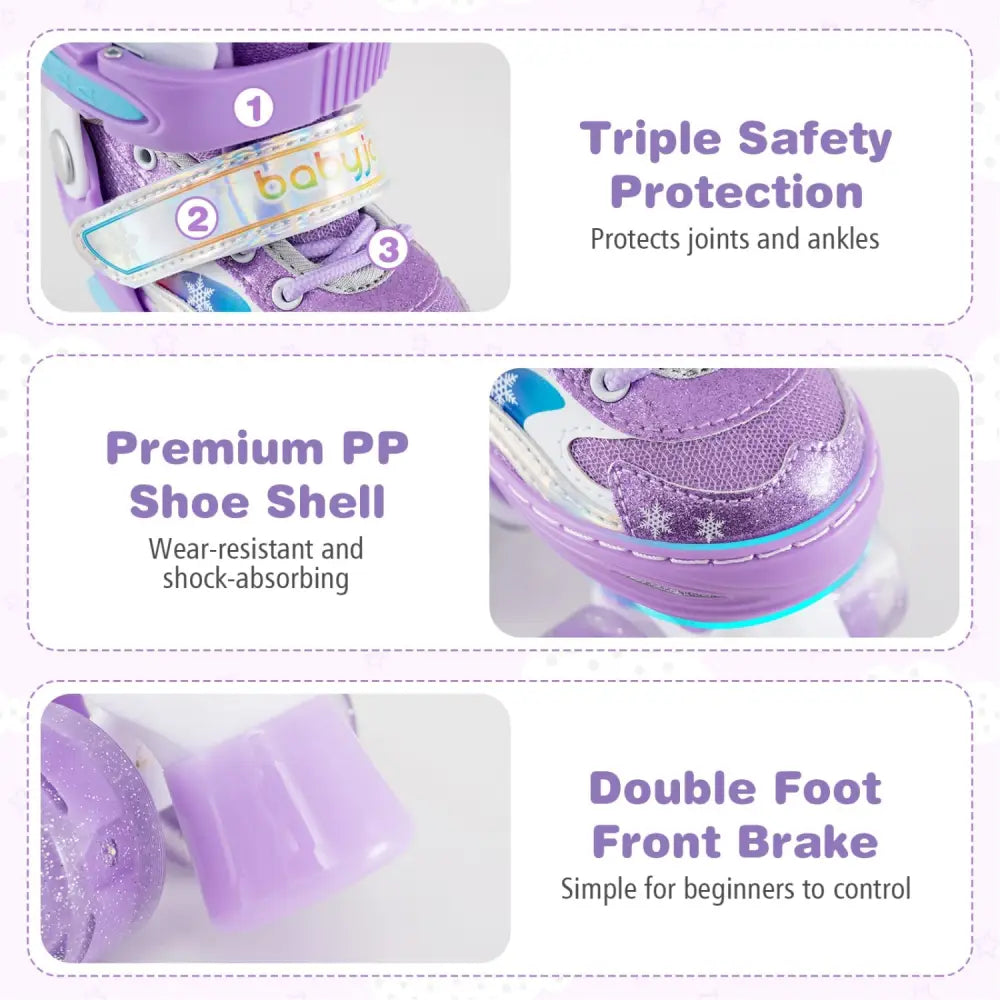 Kids Roller Skates 4 Sizes Adjustable with Light-up Wheels for Toddler Aged 3-4 (XS)-Purple - Purple - Toy Sports