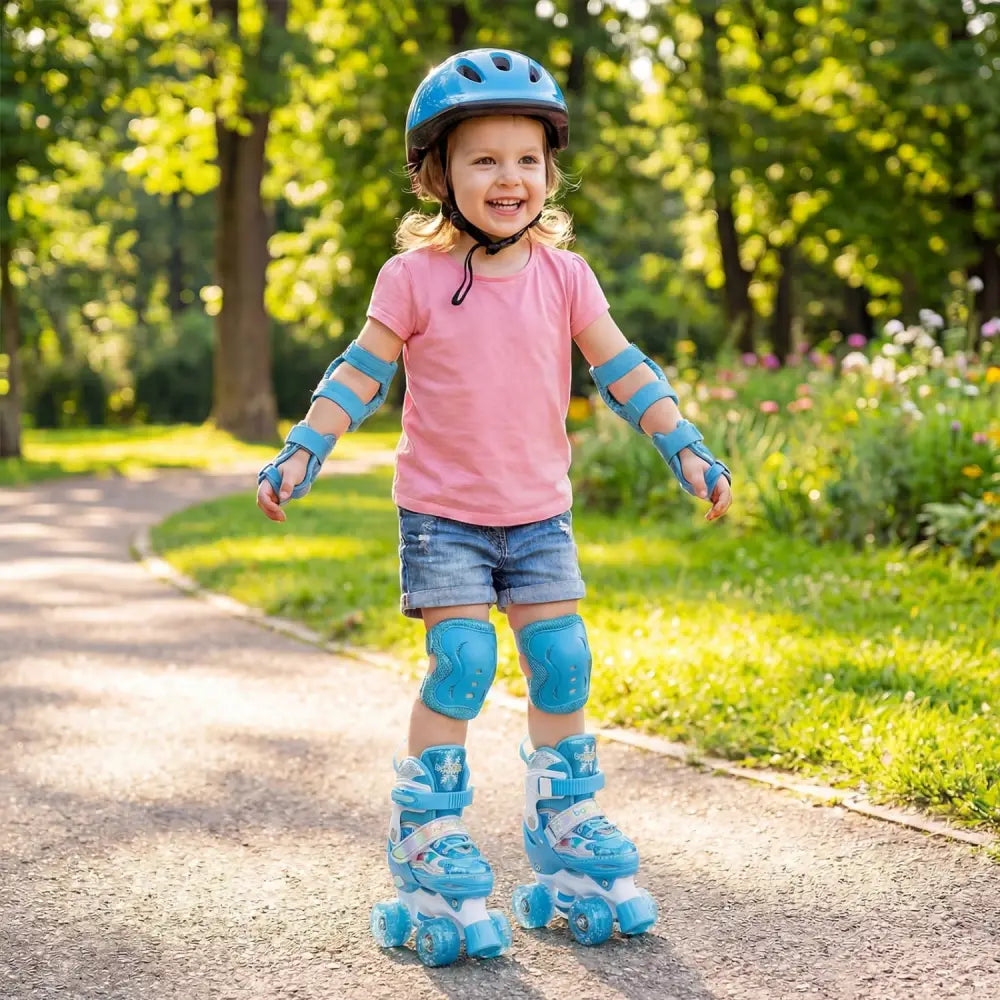 Kids Roller Skates 4 Sizes Adjustable with Light-up Wheels for Toddler Aged 3-4 (XS)-Blue - Blue - Toy Sports