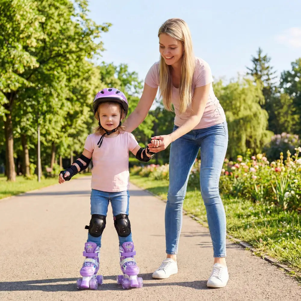 Kids Roller Skates 4 Sizes Adjustable with Light-up Wheels for Toddler Aged 3-4 (XS)-Purple - Purple - Toy Sports
