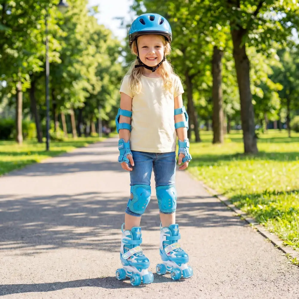 Kids Roller Skates 4 Sizes Adjustable with Light-up Wheels for Toddler Aged 5-7 (S)-Blue - Blue - Toy Sports