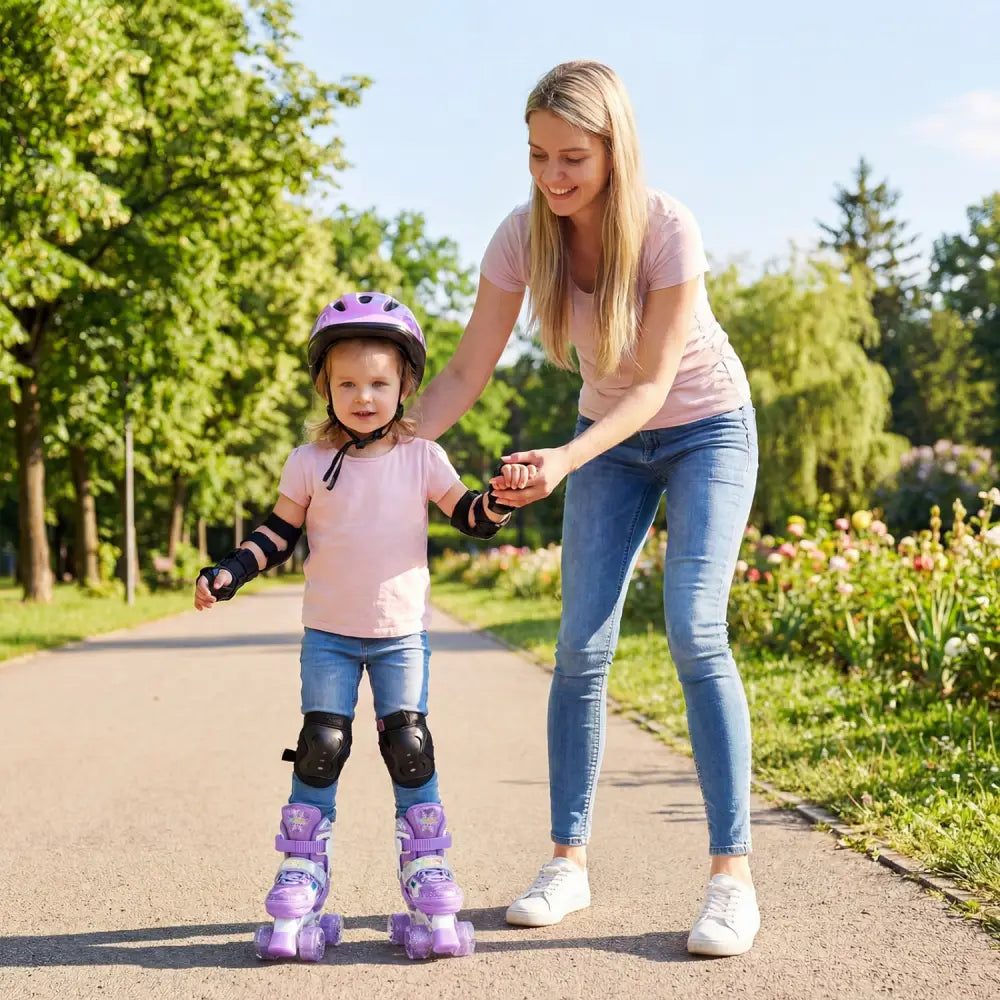 Kids Roller Skates 4 Sizes Adjustable with Light-up Wheels for Toddler Aged 3-4 (XS)-Purple - Purple - Toy Sports