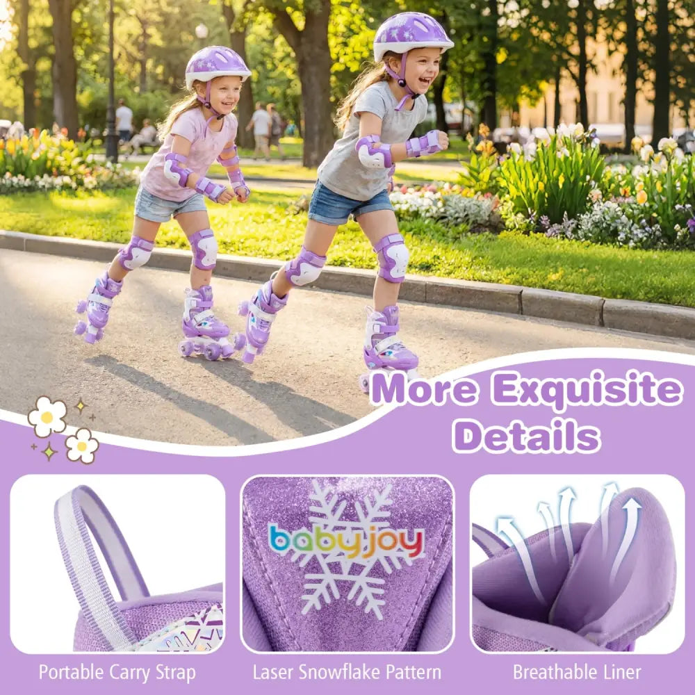 Kids Roller Skates 4 Sizes Adjustable with Light-up Wheels for Toddler Aged 5-7 (S)-Purple - Purple - Toy Sports