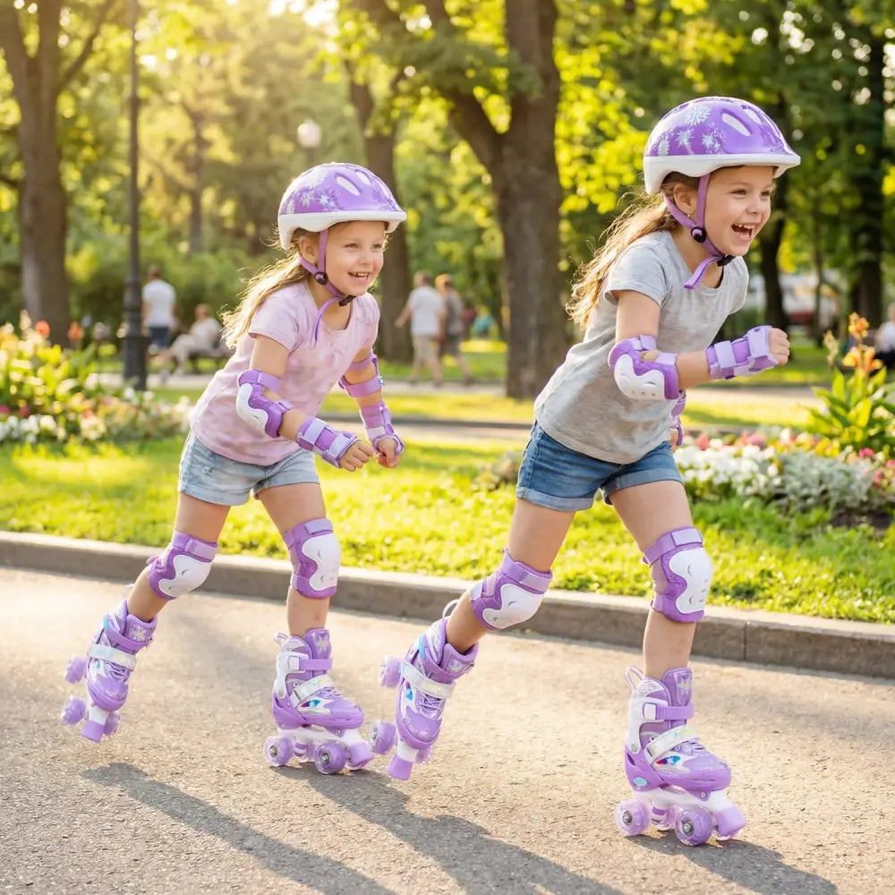 Kids Roller Skates 4 Sizes Adjustable with Light-up Wheels for Toddler Aged 5-7 (S)-Purple - Purple - Toy Sports
