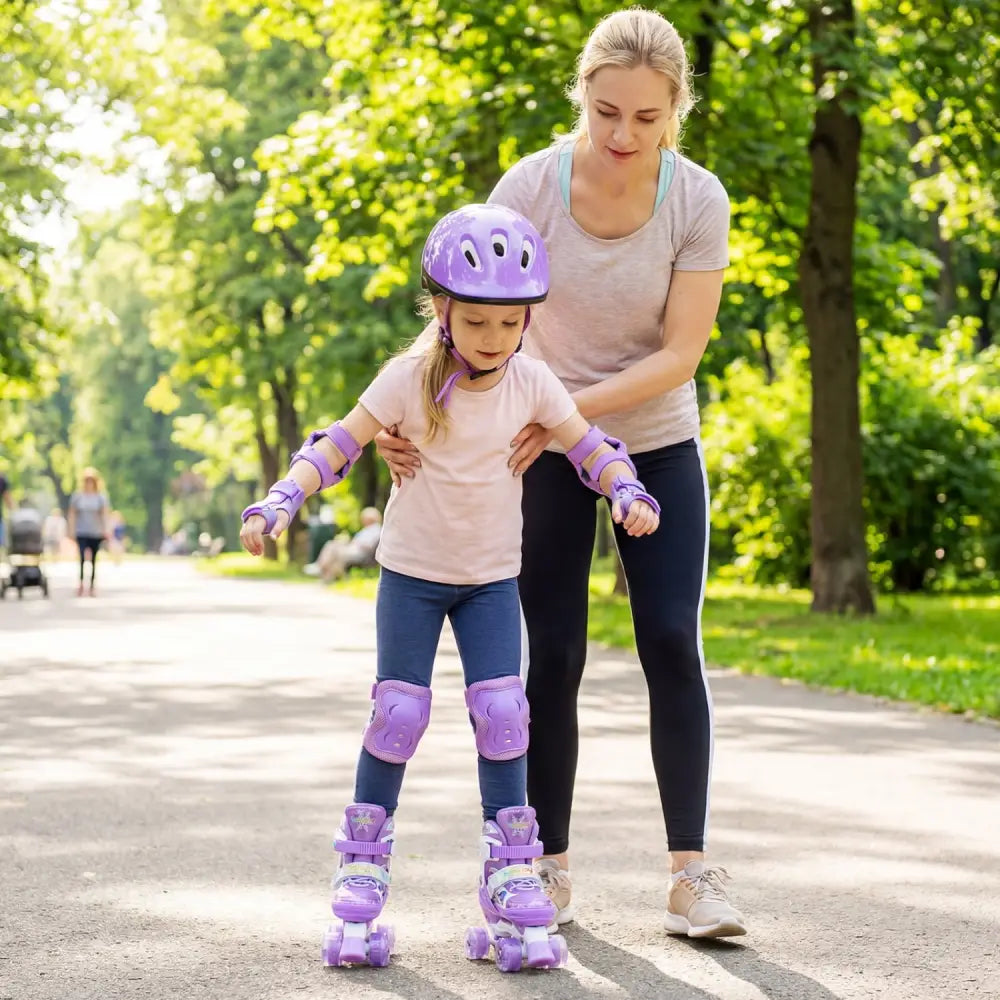 Kids Roller Skates 4 Sizes Adjustable with Light-up Wheels for Toddler Aged 5-7 (S)-Purple - Purple - Toy Sports