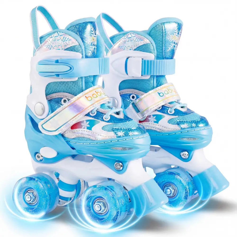 Kids Roller Skates 4 Sizes Adjustable with Light-up Wheels for Toddler Aged 3-4 (XS)-Blue - Blue - Toy Sports