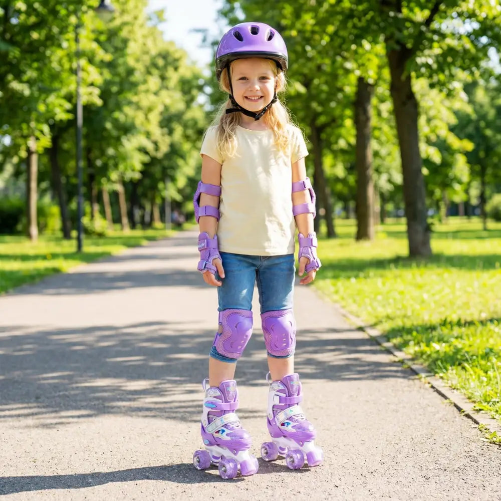 Kids Roller Skates 4 Sizes Adjustable with Light-up Wheels for Toddler Aged 5-7 (S)-Purple - Purple - Toy Sports