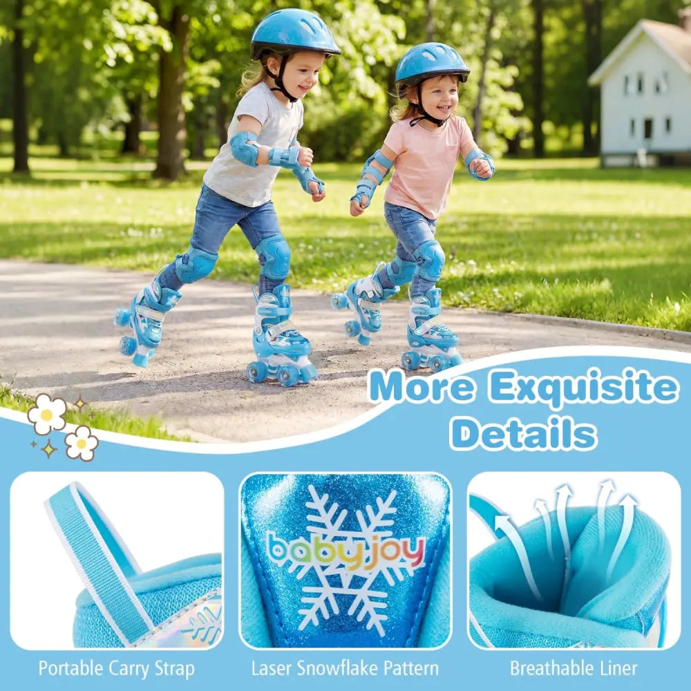 Kids Roller Skates 4 Sizes Adjustable with Light-up Wheels for Toddler Aged 3-4 (XS)-Blue - Blue - Toy Sports