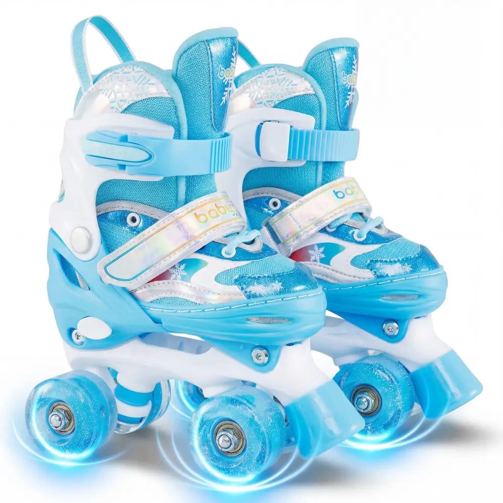 Kids Roller Skates 4 Sizes Adjustable with Light-up Wheels for Toddler Aged 5-7 (S)-Blue - Blue - Toy Sports