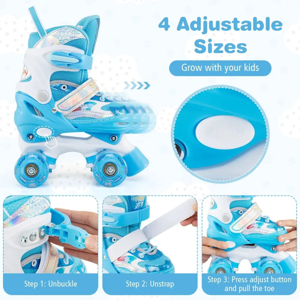 Kids Roller Skates 4 Sizes Adjustable with Light-up Wheels for Toddler Aged 5-7 (S)-Blue - Blue - Toy Sports