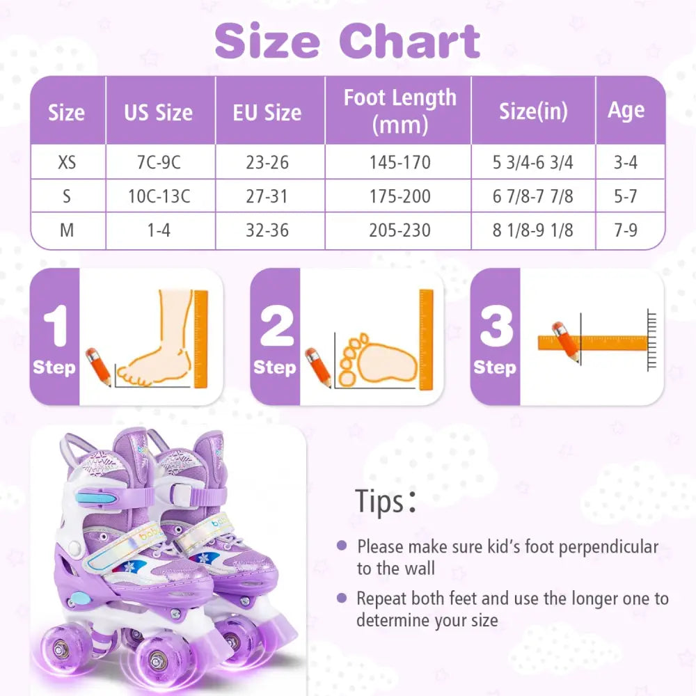 Kids Roller Skates 4 Sizes Adjustable with Light-up Wheels for Toddler Aged 5-7 (S)-Purple - Purple - Toy Sports