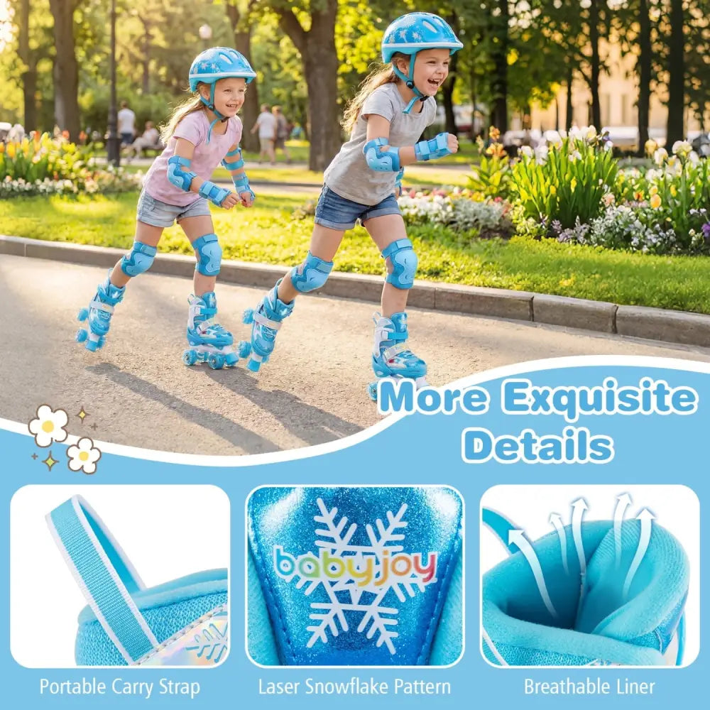 Kids Roller Skates 4 Sizes Adjustable with Light-up Wheels for Toddler Aged 5-7 (S)-Blue - Blue - Toy Sports