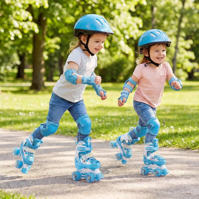 Kids Roller Skates 4 Sizes Adjustable with Light-up Wheels for Toddler Aged 3-4 (XS)-Blue - Blue - Toy Sports