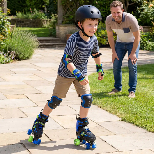 Kids Roller Skates for Girls Boys 4 Sizes Adjustable Quad Skates with Light-up Wheels for Outdoor-Navy - Navy - Toy