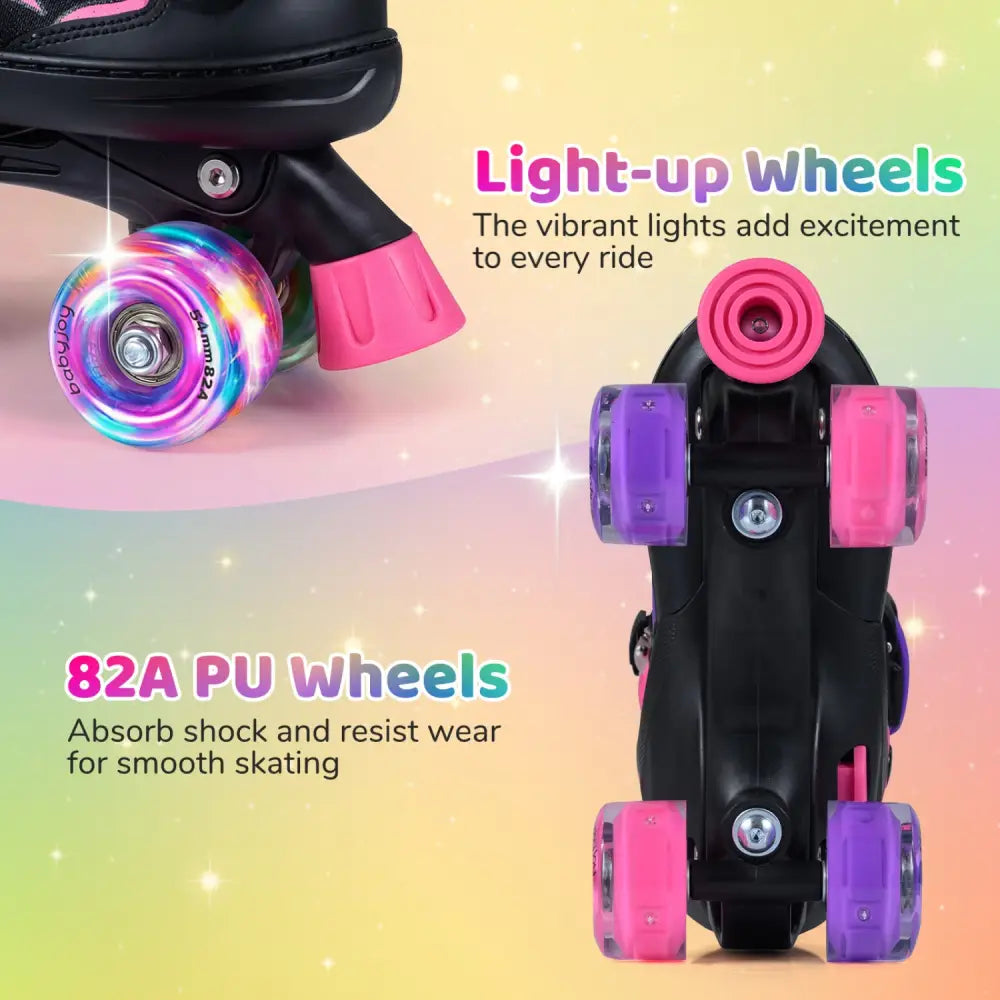 Kids Roller Skates for Girls Boys 4 Sizes Adjustable Quad Skates with Light-up Wheels for Outdoor-Pink - Pink - Toy