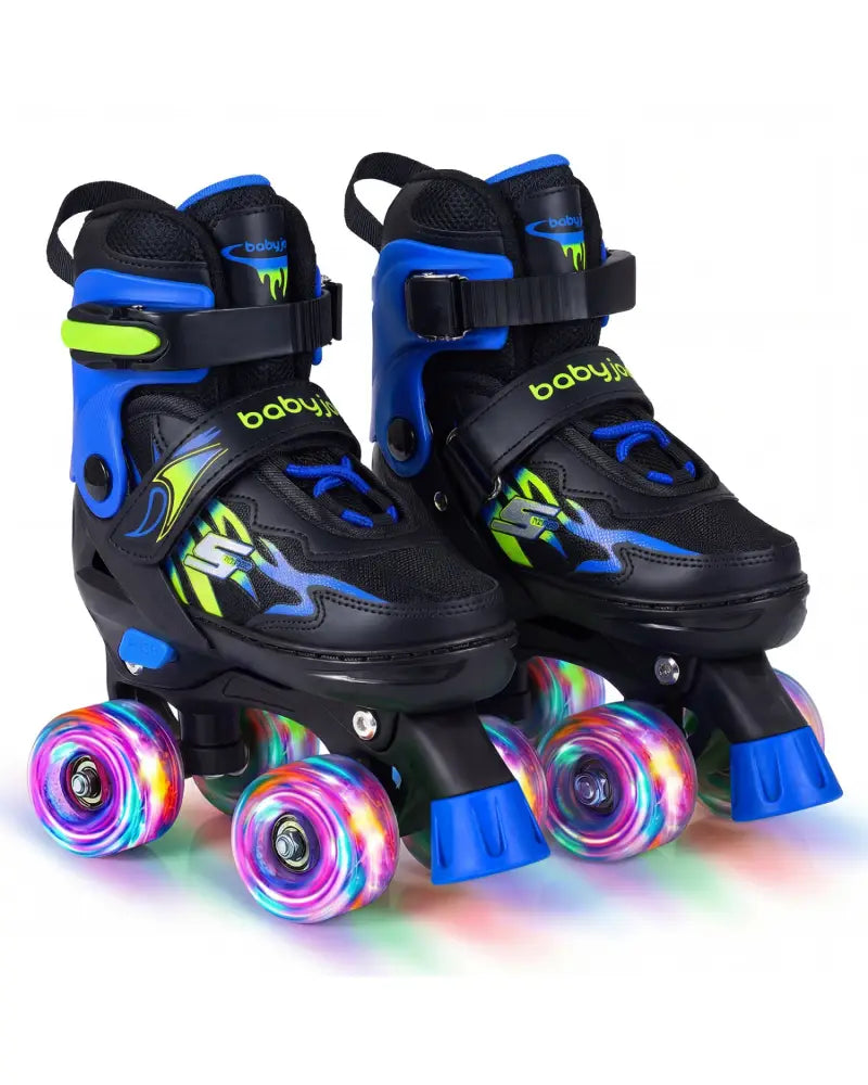 Kids Roller Skates for Girls Boys 4 Sizes Adjustable Quad Skates with Light-up Wheels-Navy - Navy - Toy Sports