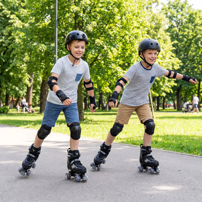 Kids Roller Skates for Girls Boys 4 Sizes Adjustable Quad Skates with Light-up Wheels for Outdoor-Black - Black - Toy