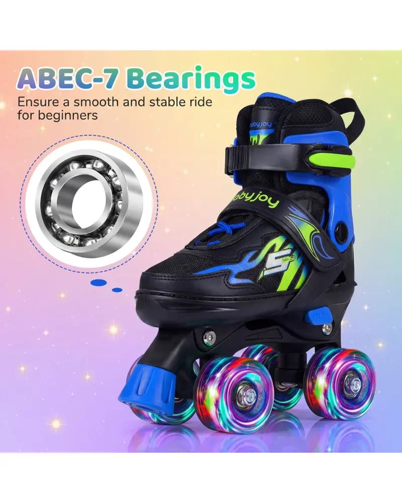 Kids Roller Skates for Girls Boys 4 Sizes Adjustable Quad Skates with Light-up Wheels-Navy - Navy - Toy Sports