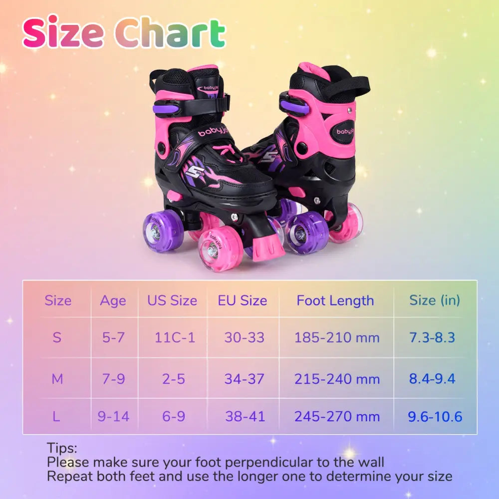Kids Roller Skates for Girls Boys 4 Sizes Adjustable Quad Skates with Light-up Wheels-Pink - Pink - Toy Sports