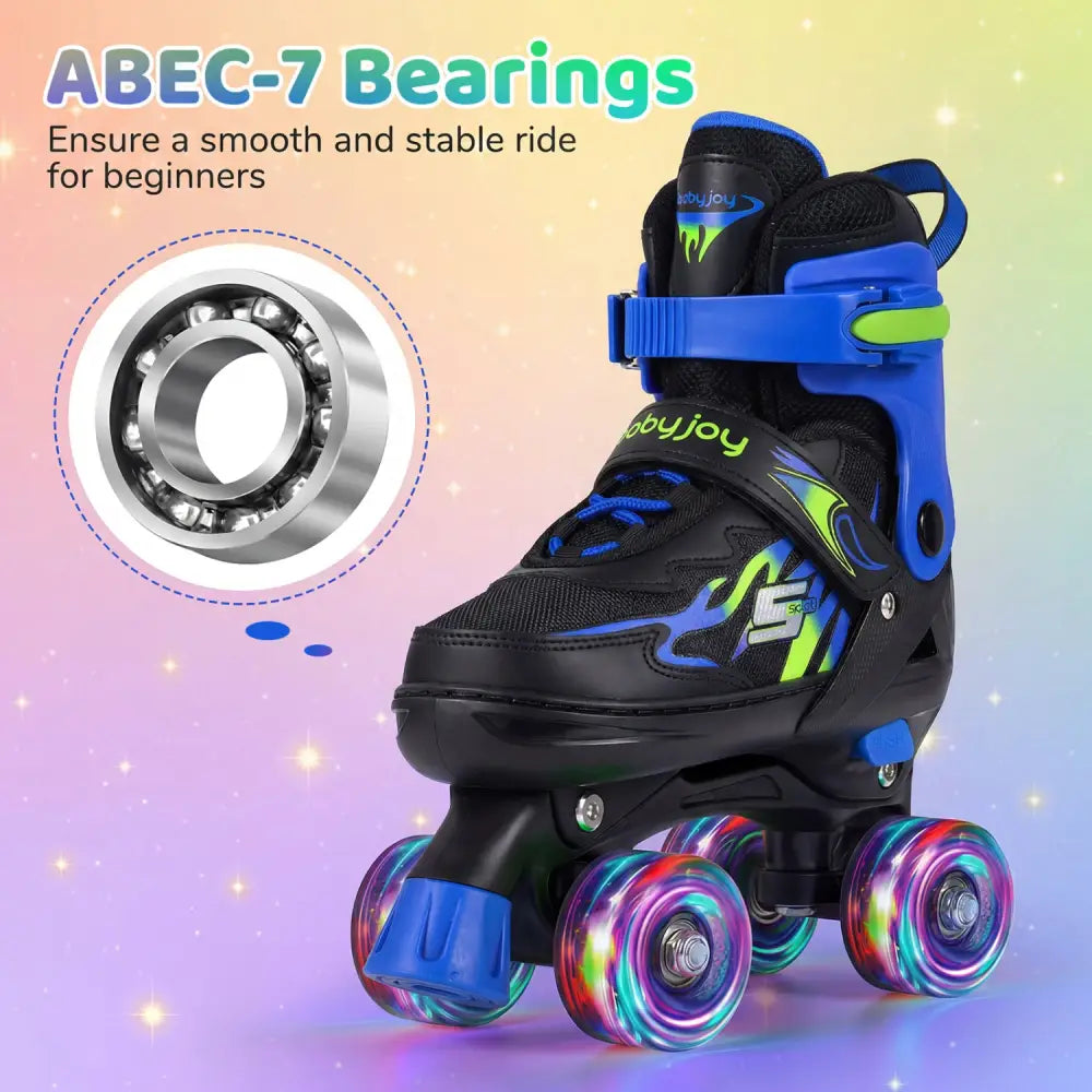 Kids Roller Skates for Girls Boys 4 Sizes Adjustable Quad Skates with Light-up Wheels for Outdoor-Navy - Navy - Toy