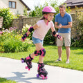 Kids Roller Skates for Girls Boys 4 Sizes Adjustable Quad Skates with Light-up Wheels for Outdoor-Pink - Pink - Toy