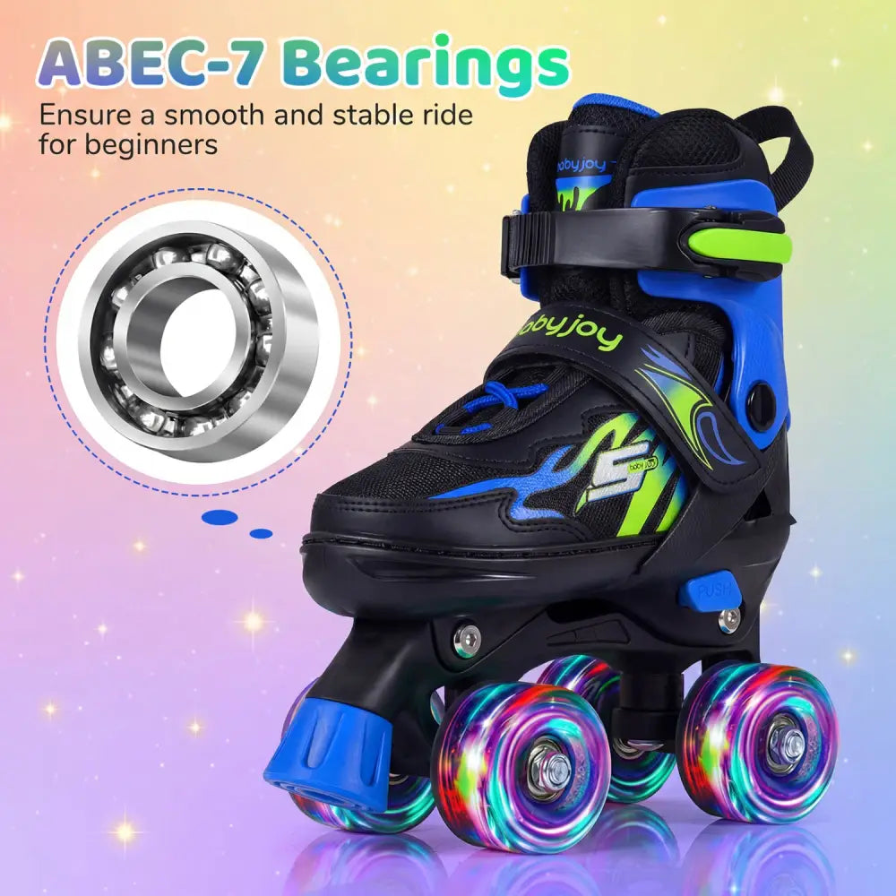 Kids Roller Skates for Girls Boys 4 Sizes Adjustable Quad Skates with Light-up Wheels-Navy - Navy - Toy Sports