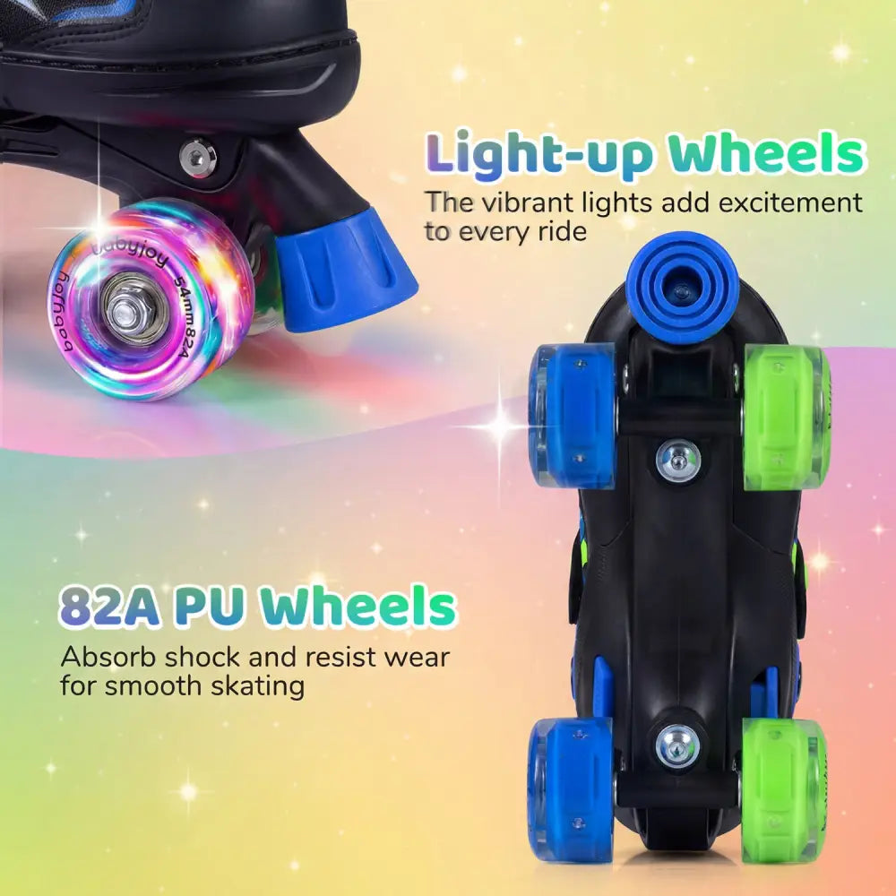 Kids Roller Skates for Girls Boys 4 Sizes Adjustable Quad Skates with Light-up Wheels for Outdoor-Navy - Navy - Toy