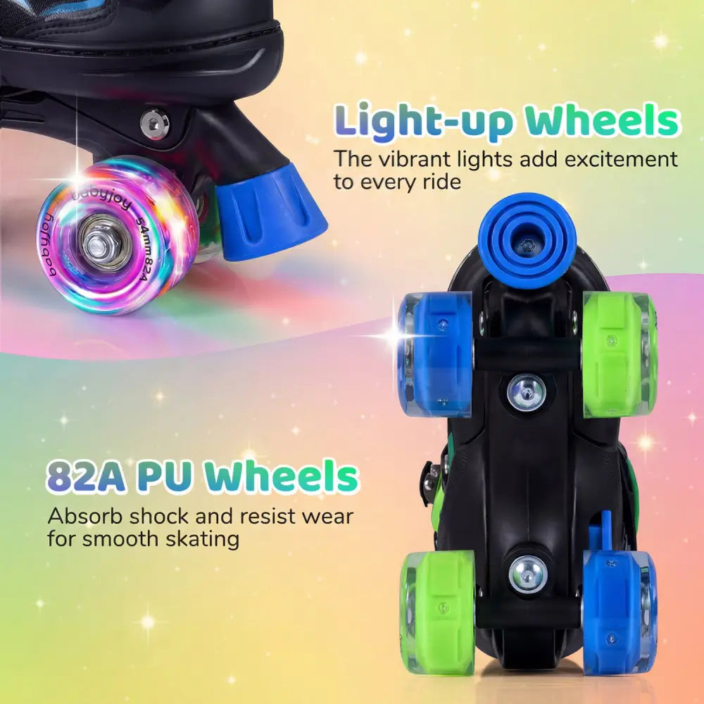 Kids Roller Skates for Girls Boys 4 Sizes Adjustable Quad Skates with Light-up Wheels-Navy - Navy - Toy Sports