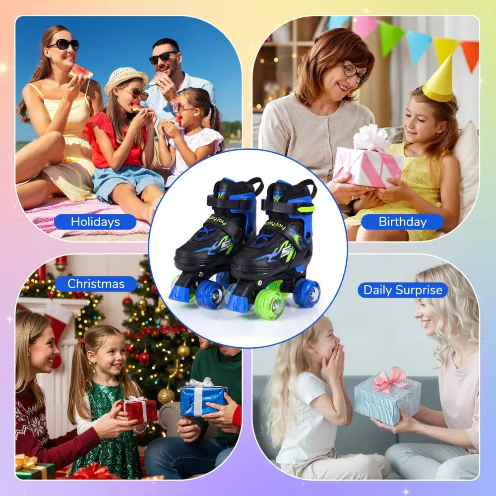 Kids Roller Skates for Girls Boys 4 Sizes Adjustable Quad Skates with Light-up Wheels-Navy - Navy - Toy Sports