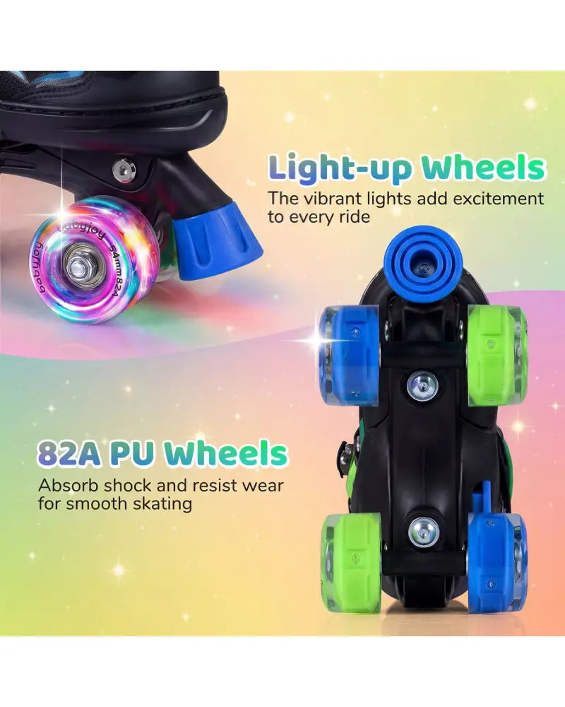 Kids Roller Skates for Girls Boys 4 Sizes Adjustable Quad Skates with Light-up Wheels-Navy - Navy - Toy Sports
