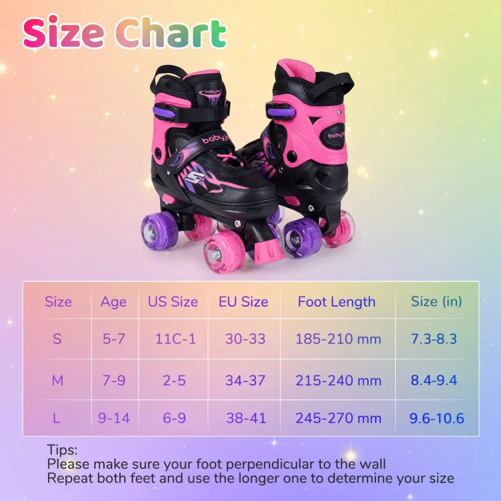 Kids Roller Skates for Girls Boys 4 Sizes Adjustable Quad Skates with Light-up Wheels for Outdoor-Pink - Pink - Toy