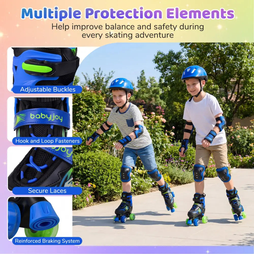 Kids Roller Skates for Girls Boys 4 Sizes Adjustable Quad Skates with Light-up Wheels for Outdoor-Navy - Navy - Toy