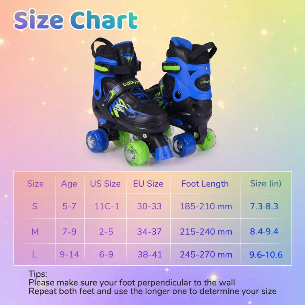 Kids Roller Skates for Girls Boys 4 Sizes Adjustable Quad Skates with Light-up Wheels for Outdoor-Navy - Navy - Toy