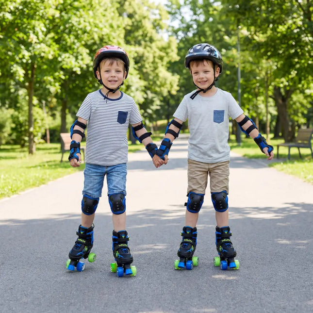 Kids Roller Skates for Girls Boys 4 Sizes Adjustable Quad Skates with Light-up Wheels-Navy - Navy - Toy Sports