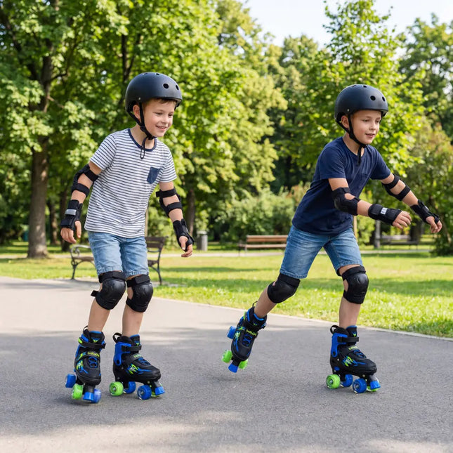 Kids Roller Skates for Girls Boys 4 Sizes Adjustable Quad Skates with Light-up Wheels for Outdoor-Navy - Navy - Toy