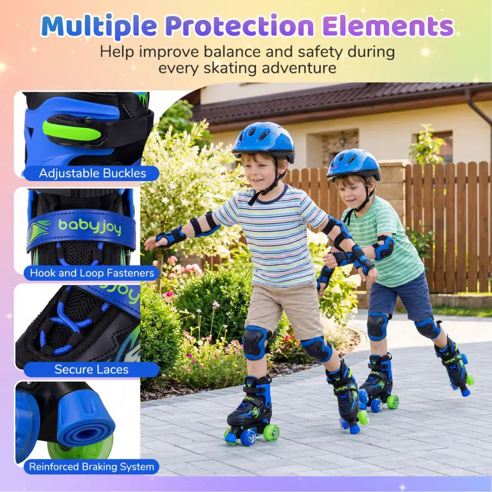 Kids Roller Skates for Girls Boys 4 Sizes Adjustable Quad Skates with Light-up Wheels-Navy - Navy - Toy Sports