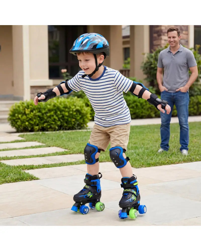 Kids Roller Skates for Girls Boys 4 Sizes Adjustable Quad Skates with Light-up Wheels-Navy - Navy - Toy Sports
