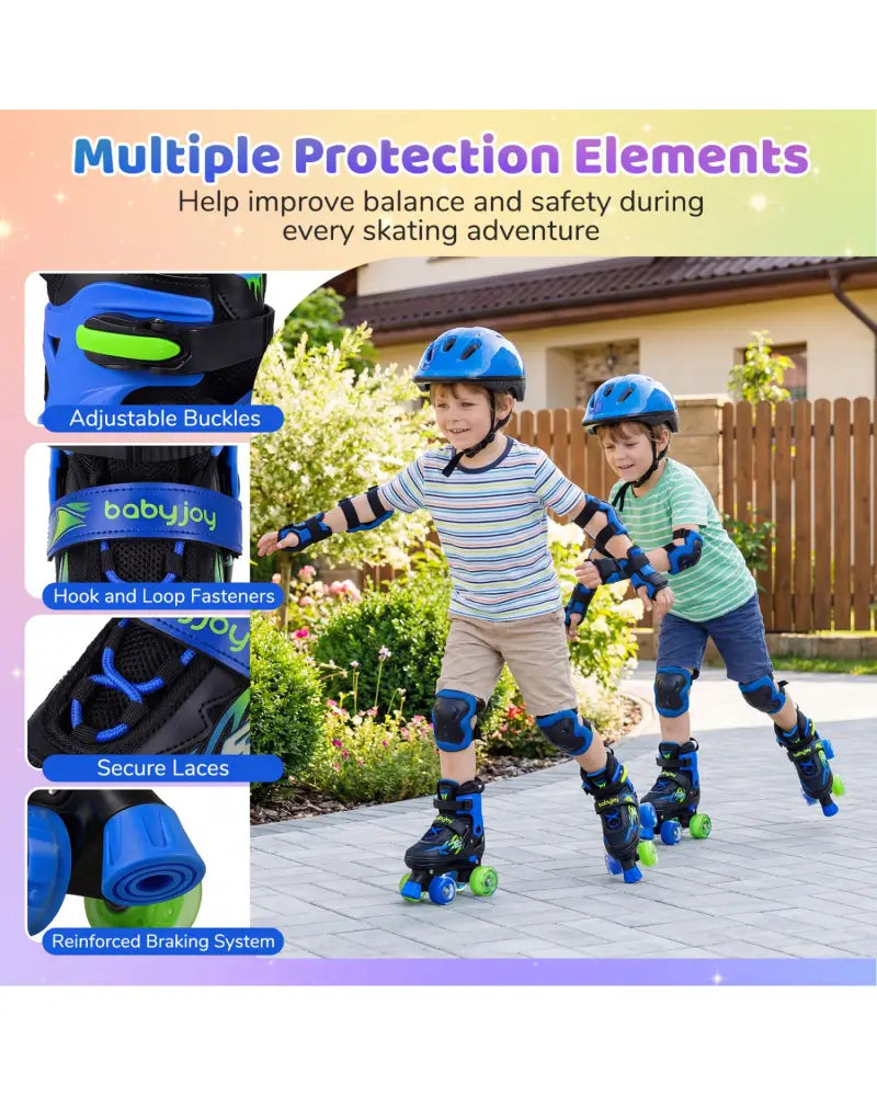 Kids Roller Skates for Girls Boys 4 Sizes Adjustable Quad Skates with Light-up Wheels-Navy - Navy - Toy Sports